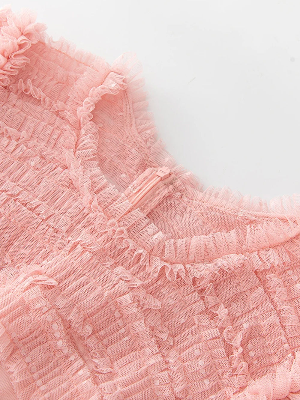 Pink Round Neck Short Sleeve Tiered Ruffle Tulle A-Line Maxi Dress