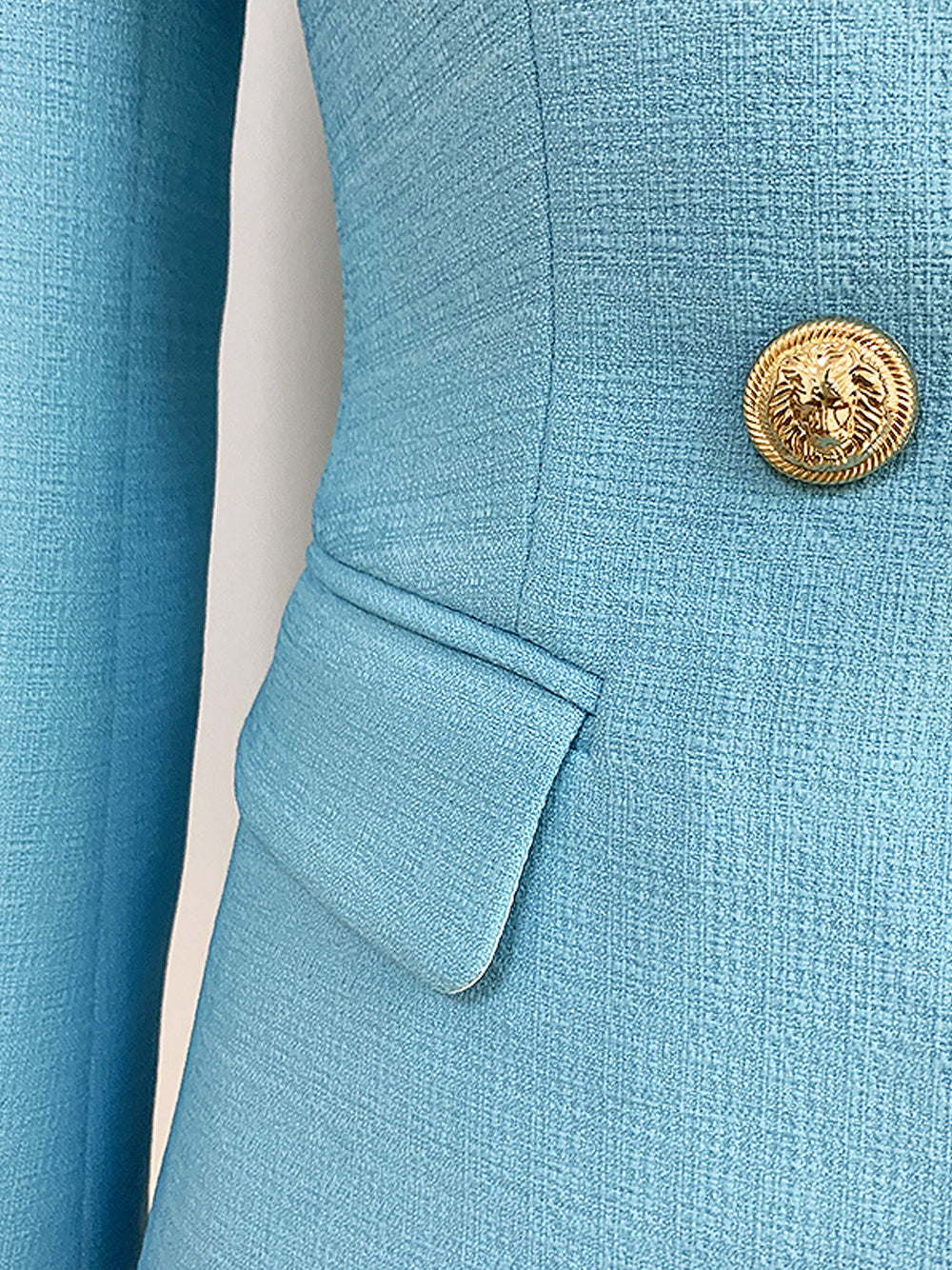 Blue Peak Lapel Gold Button Double-Breasted Tailored Blazer