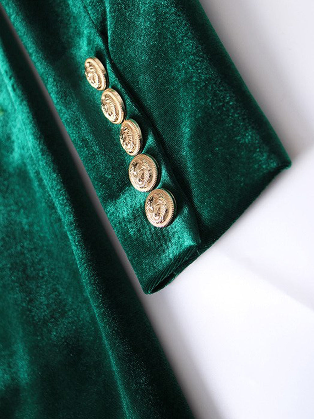 Dark Green Shawl Lapel Velvet Double Breasted Gold Button Blazer Dress