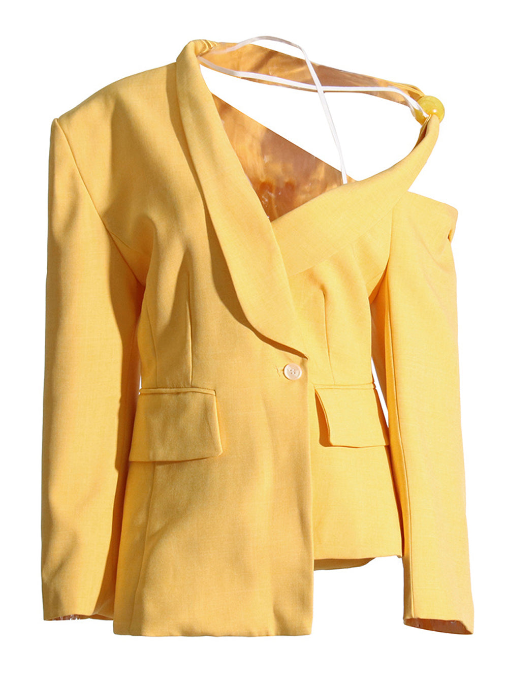 Yellow Asymmetric One-Shoulder Halter Strap Tailored Blazer