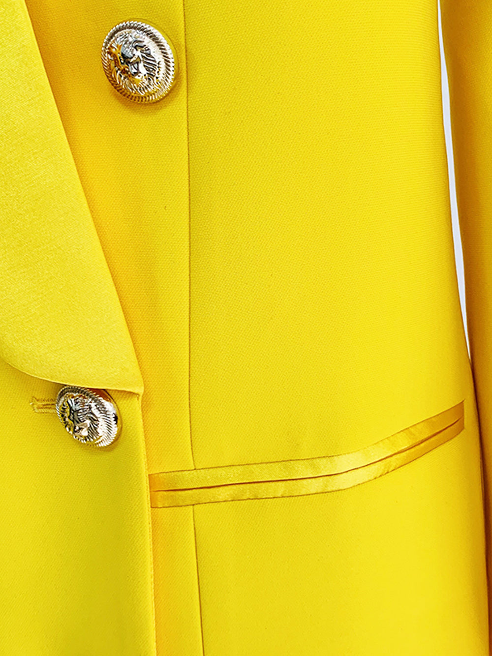 Yellow Shawl Lapel Double Breasted Gold Button Blazer Mini Dress 8