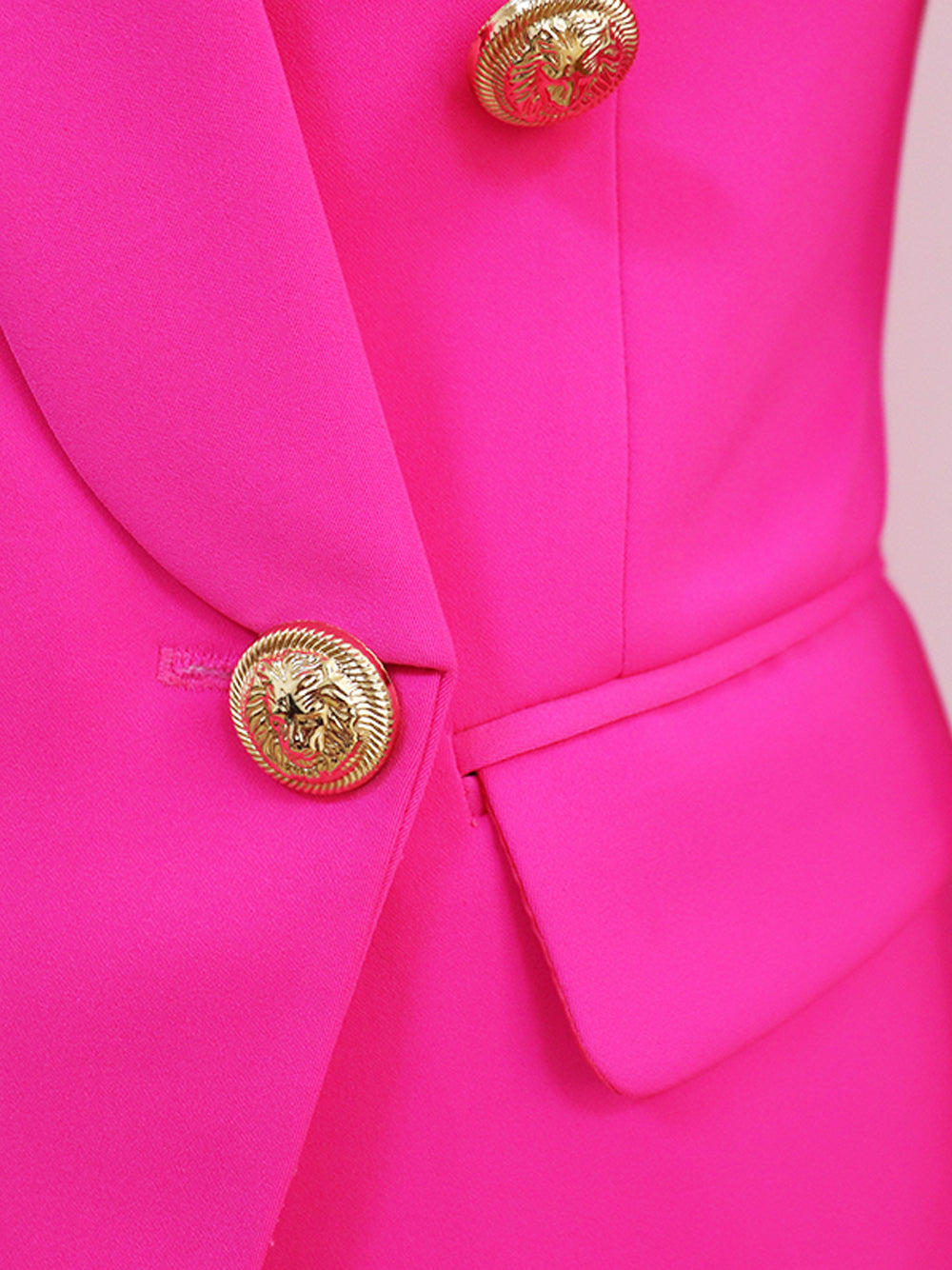 Fuchsia Shawl Lapel Gold Button Double Breasted Fitted Blazer