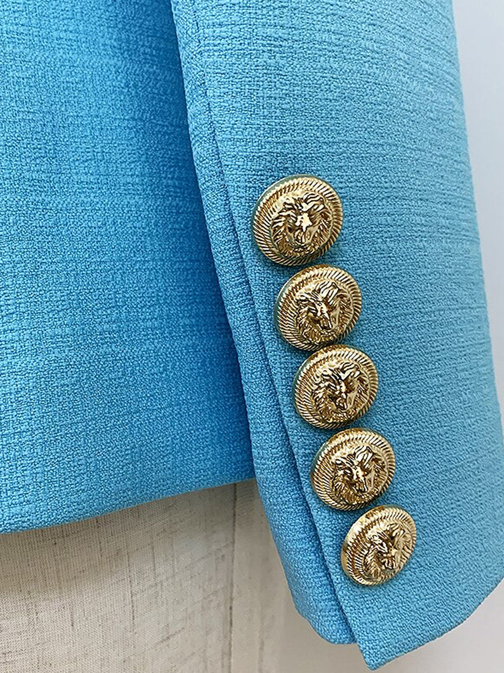 Blue Peak Lapel Gold Button Double-Breasted Tailored Blazer