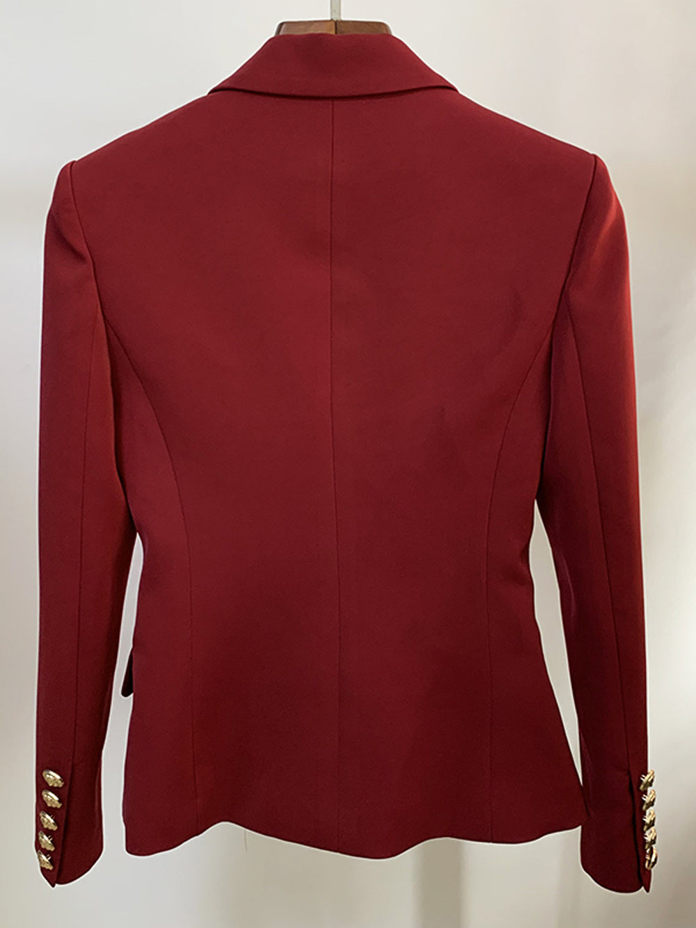 Burgundy Peak Lapel Double Breasted Gold Button Fitted Blazer 2