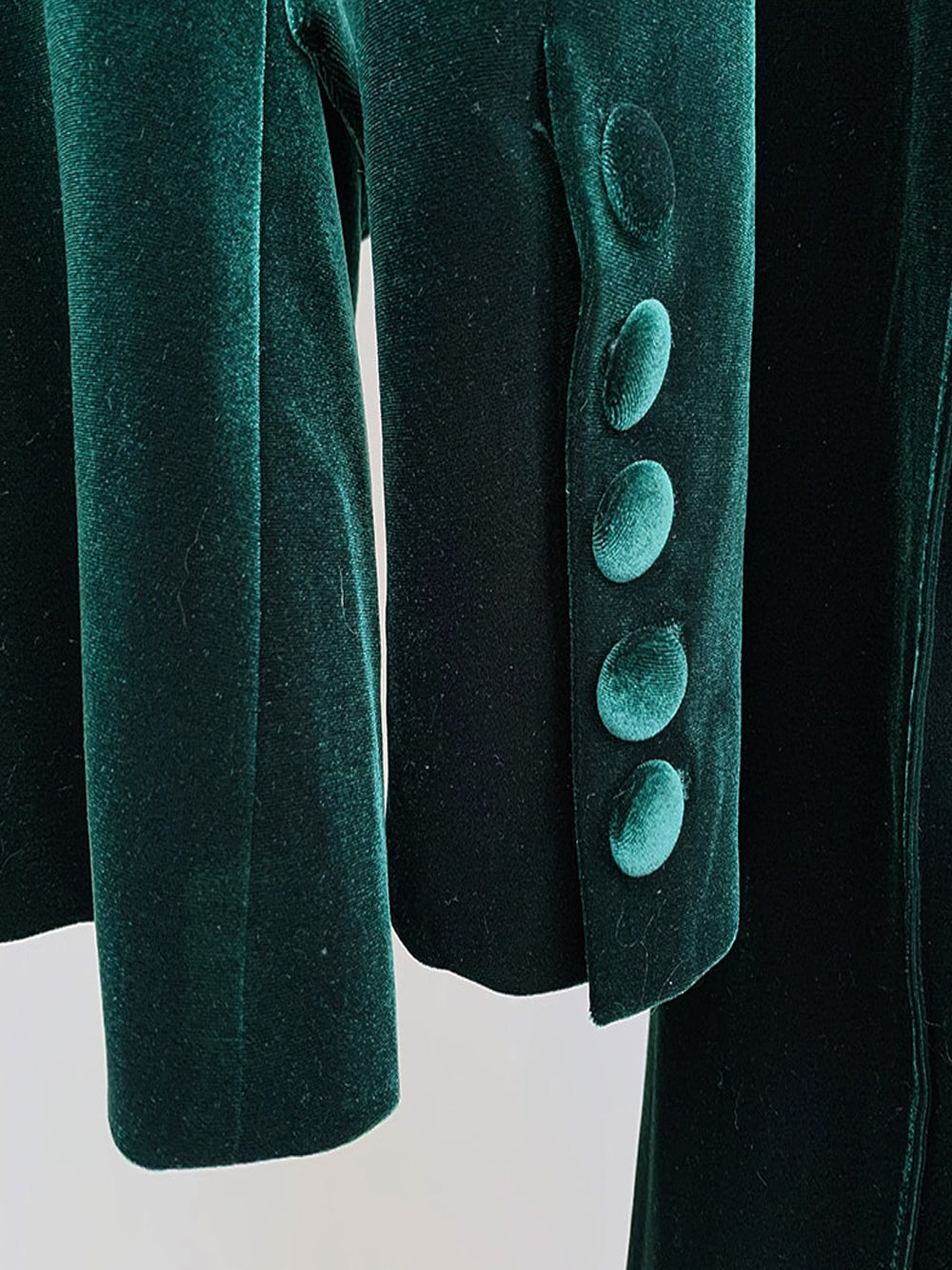 Green Peak Lapel Plunge Velvet Blazer And Flared Pants Set