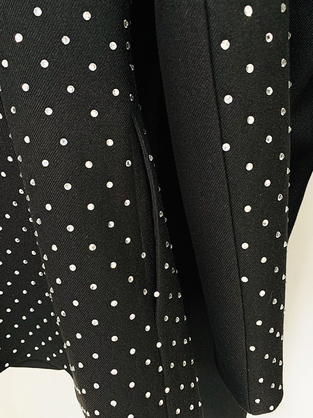 Black Rhinestone Studded Notch Lapel Blazer Flare Pants Set 9