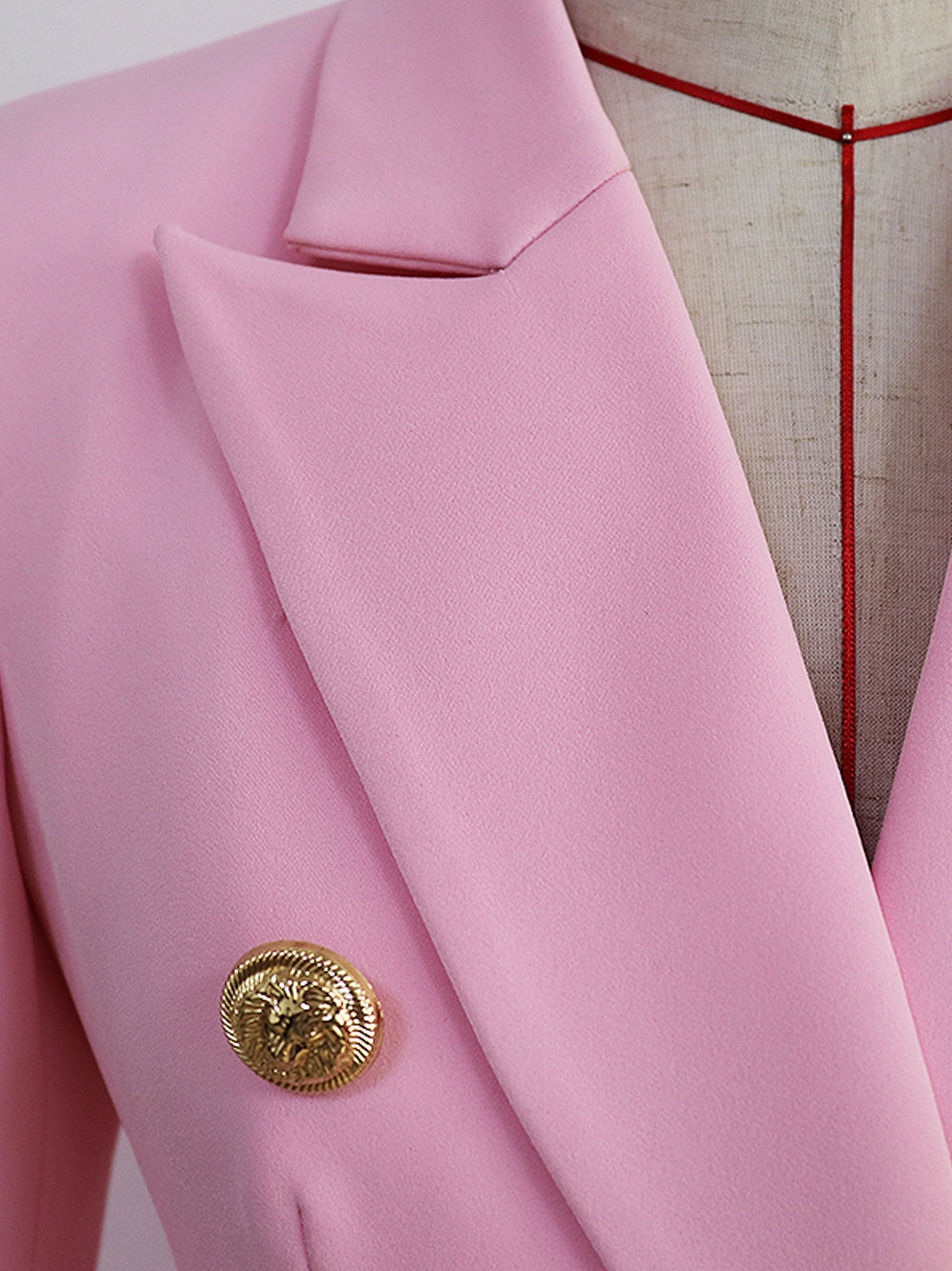 Pink Peak Lapel Gold Button Double Breasted Fitted Blazer 11
