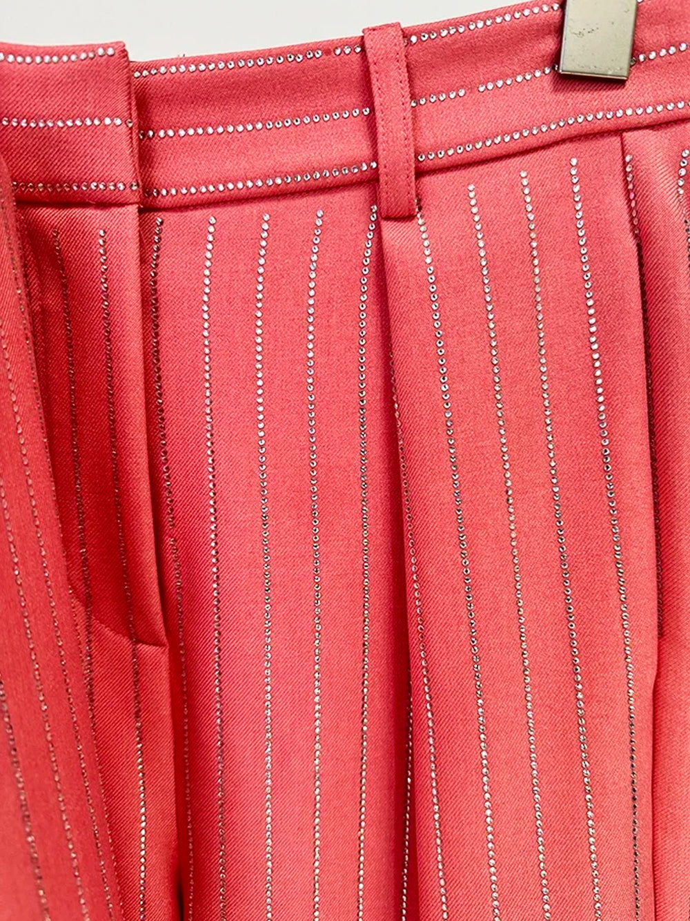 Pink Peak Lapel Rhinestone Pinstripe Oversized Blazer And Pants Set 17