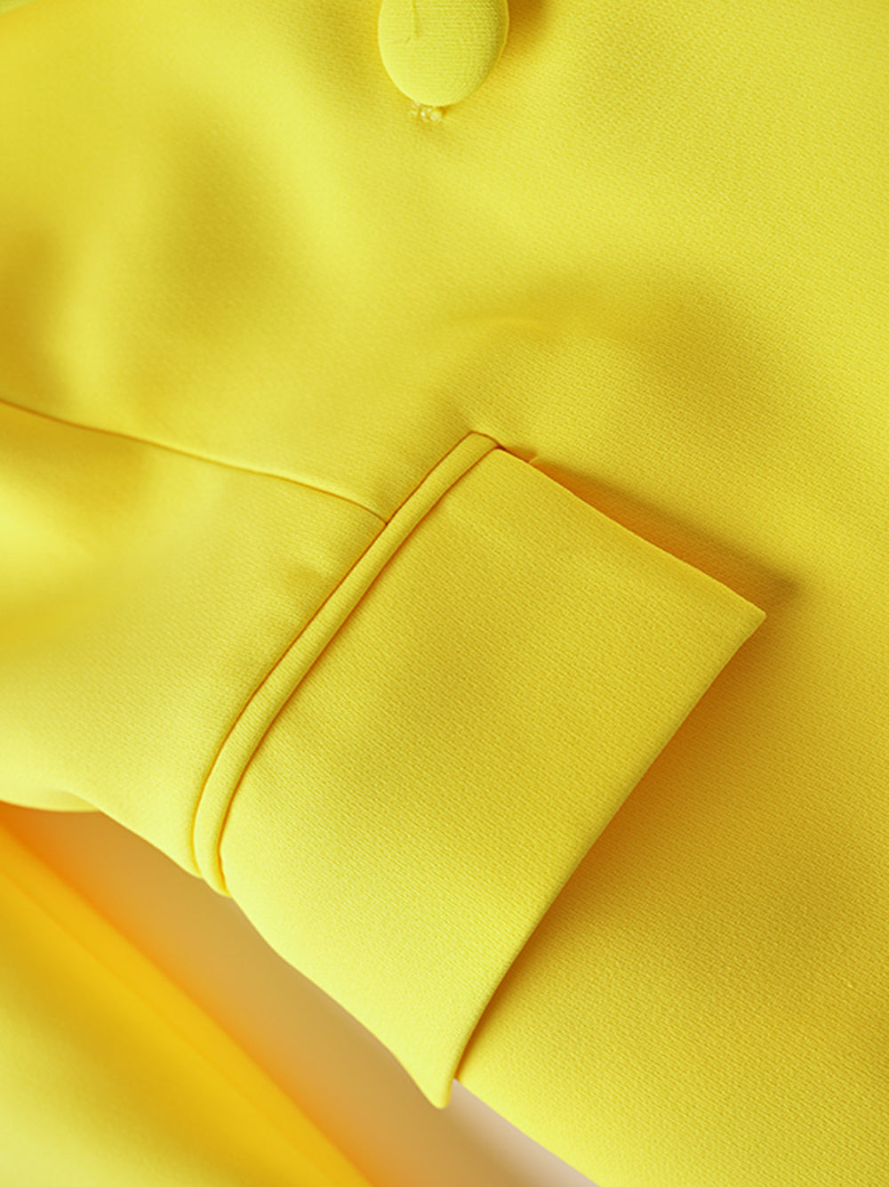 Yellow Peak Lapel Feather Trim Cuff Single Button Blazer