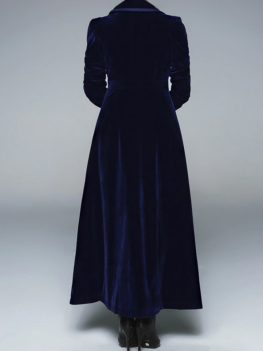 Black Lapel Collar Satin Trim Velvet Wrap Front Longline Duster 5