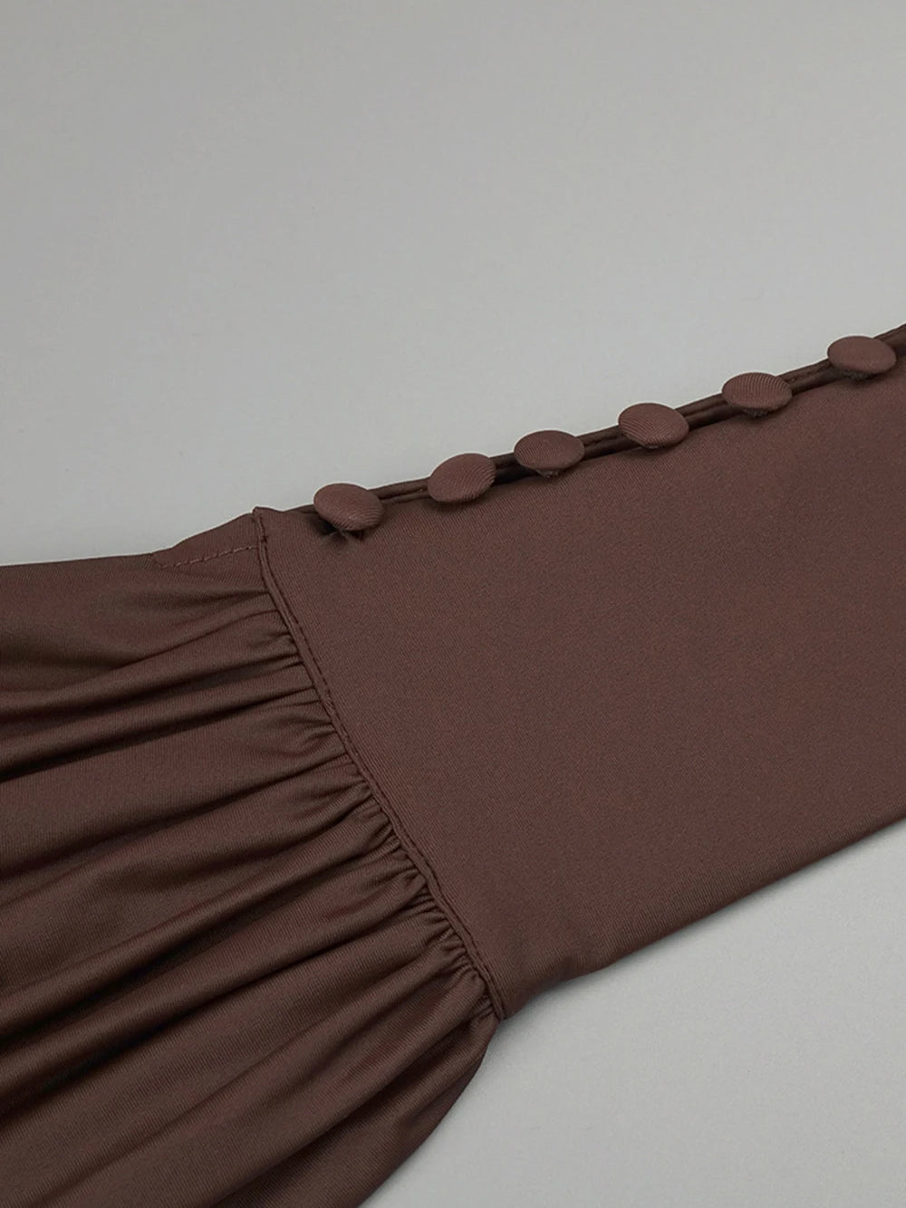 Brown Plunge V-Neck Ruched Crossover Waist Long Sleeve A-Line Maxi Dress