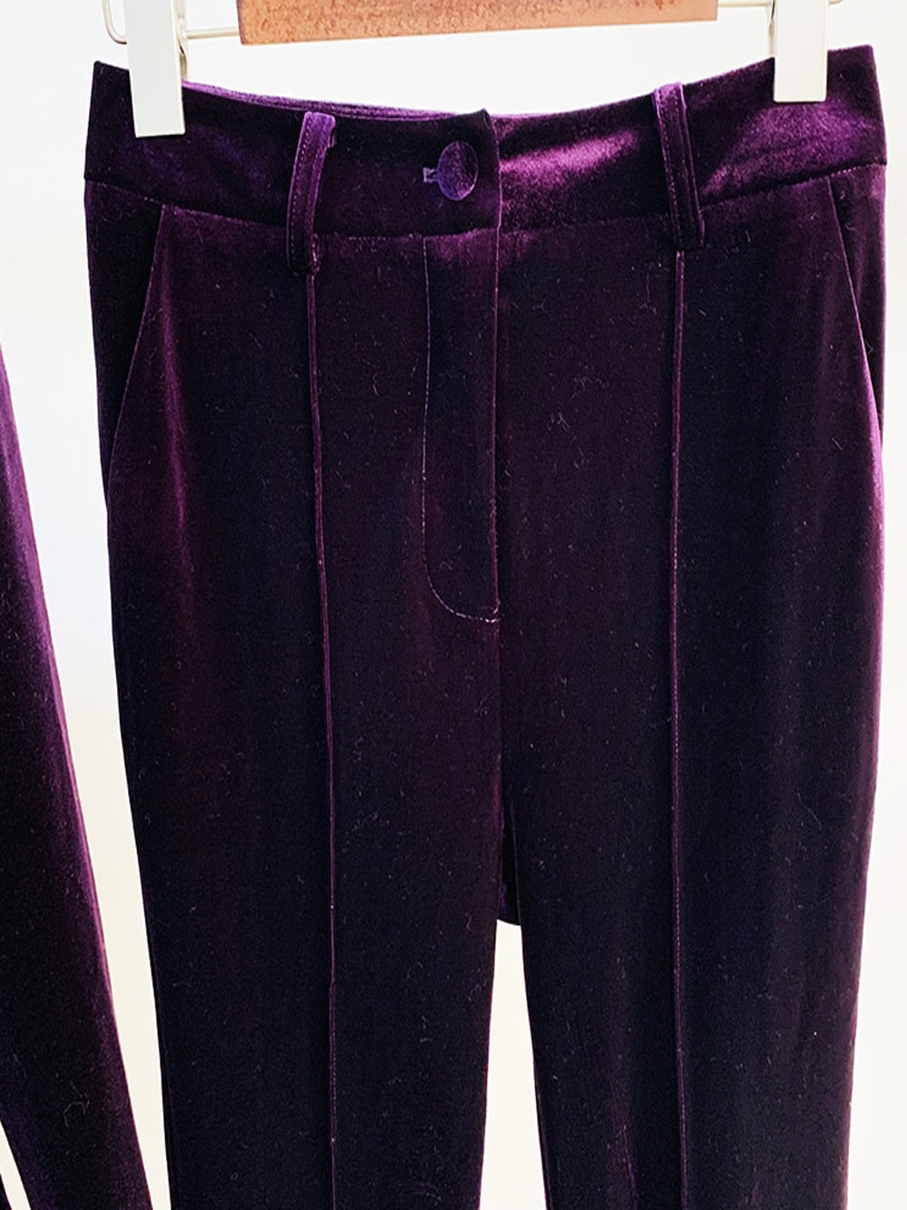 Purple Peak Lapel Velvet Blazer Flared Pants Set
