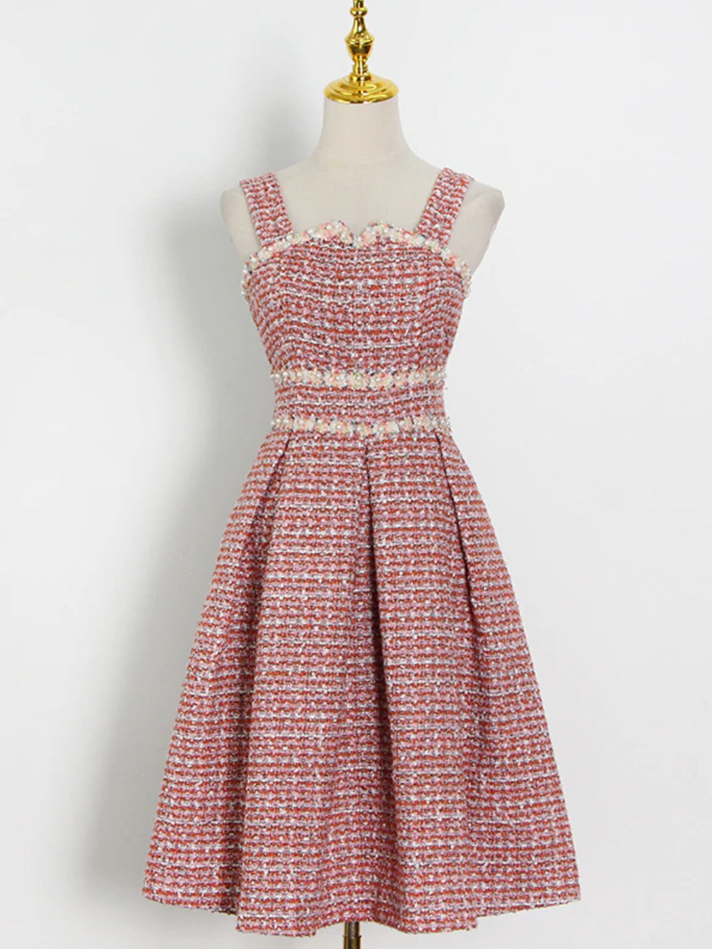 Pink Pearl Trim Tweed Jacket Slip Dress Set
