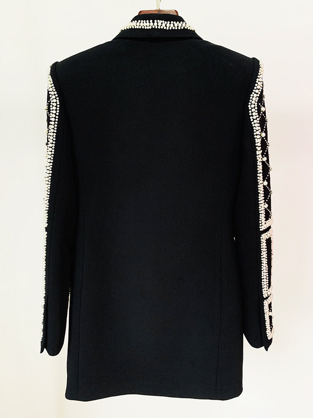 Black Shawl Lapel Pearl Beaded Rhinestone Long Sleeve Blazer Mini Dress