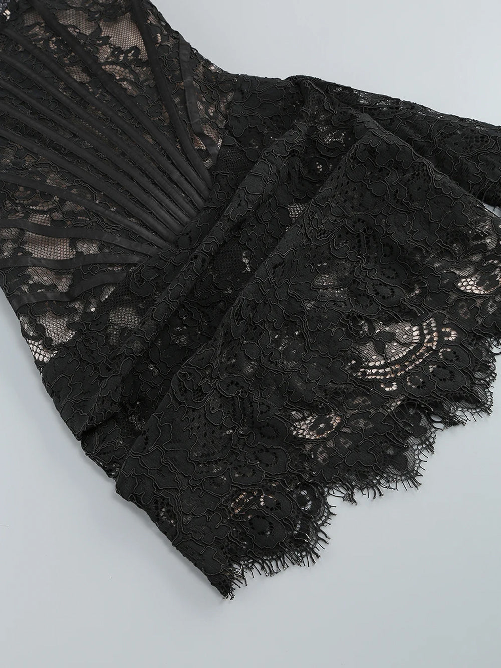 Black Strapless Eyelash Lace Corset Ruched Bodycon Mini Dress 22