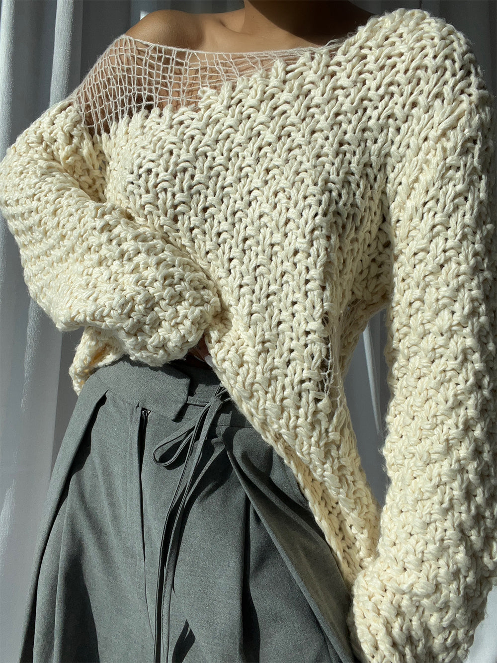 Boat Neck Chunky Hand Knit Oversized Sweater