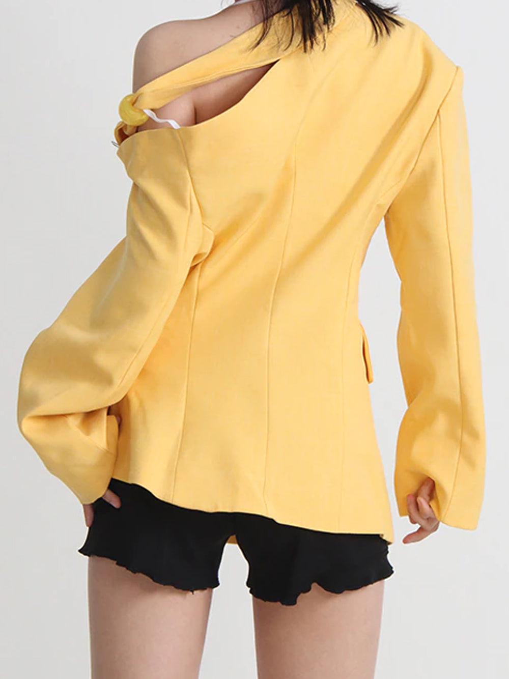 Yellow Asymmetric One-Shoulder Halter Strap Tailored Blazer 2