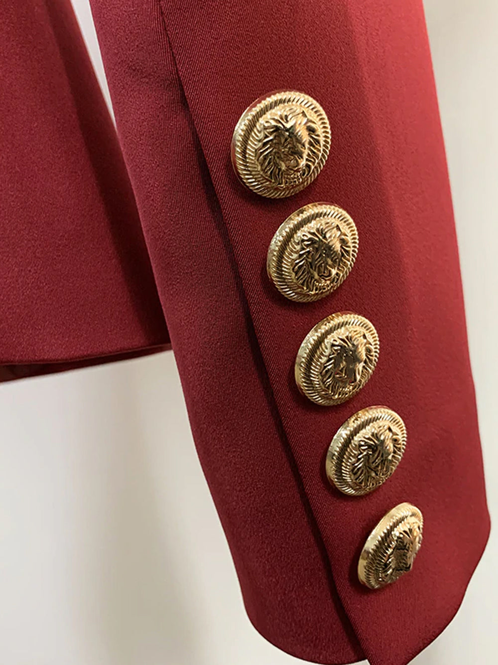 Burgundy Peak Lapel Double Breasted Gold Button Fitted Blazer 6