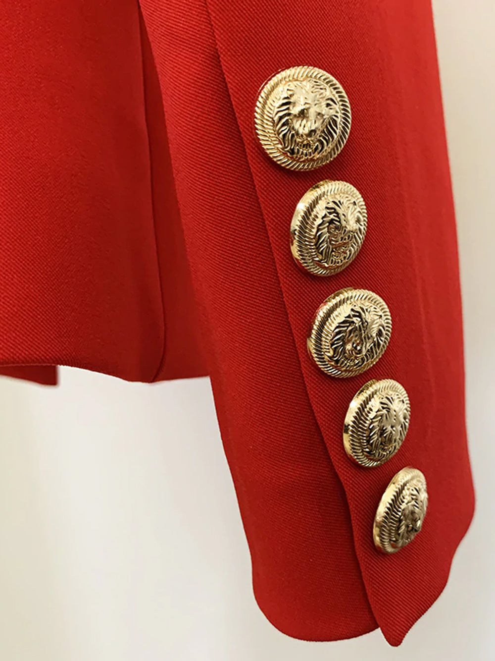 Red Peaked Lapel Gold Button Double-Breasted Blazer 16