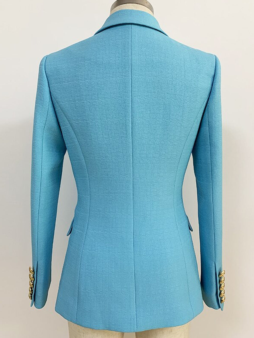 Blue Peak Lapel Gold Button Double-Breasted Tailored Blazer
