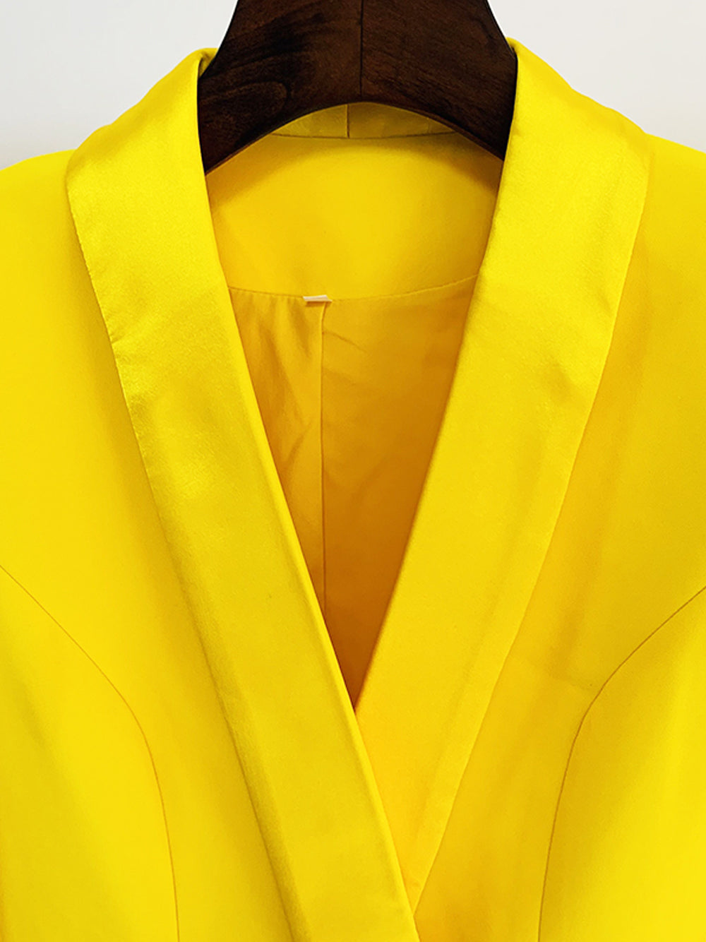 Yellow Shawl Lapel Double Breasted Gold Button Blazer Mini Dress 10