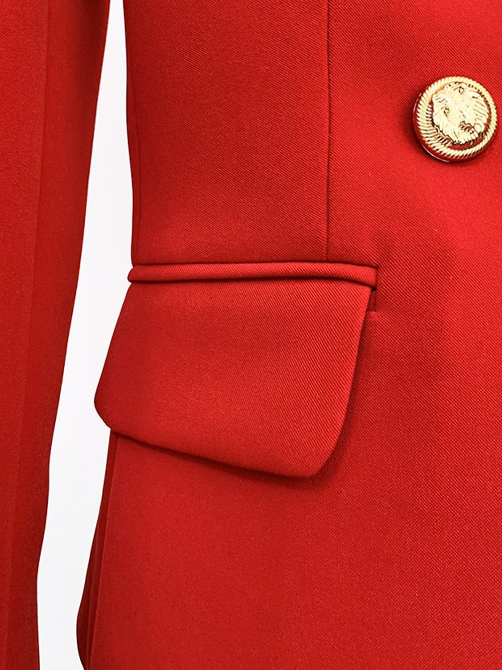 Red Peaked Lapel Gold Button Double-Breasted Blazer 18