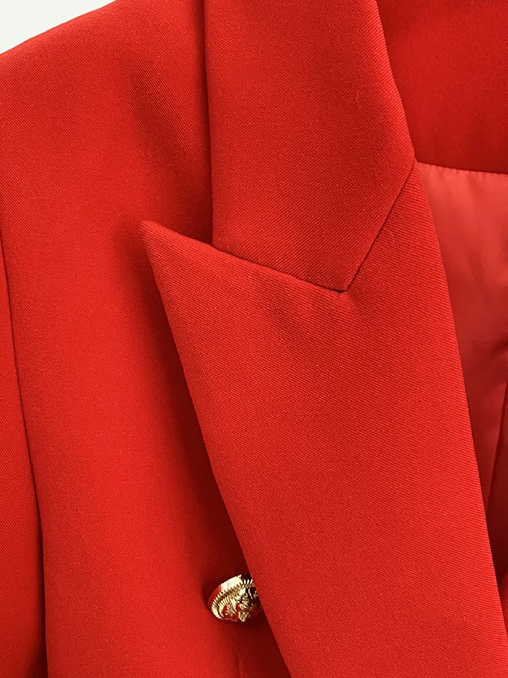 Red Peaked Lapel Gold Button Double-Breasted Blazer 15