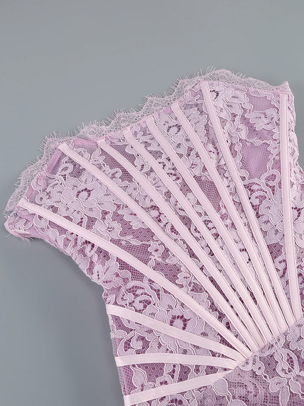Lavender Strapless Eyelash Lace Corset Ruched Bodycon Mini Dress 4