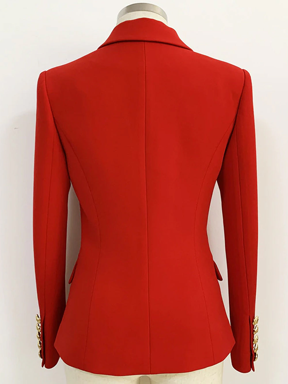 Red Peaked Lapel Gold Button Double-Breasted Blazer 10
