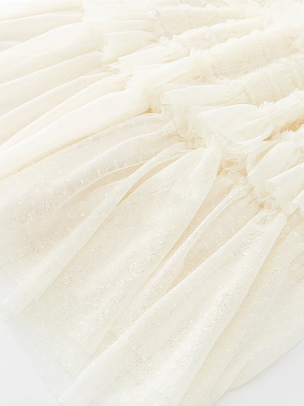 Ivory Round Neck Short Sleeve Tiered Ruffle Tulle A-Line Maxi Dress