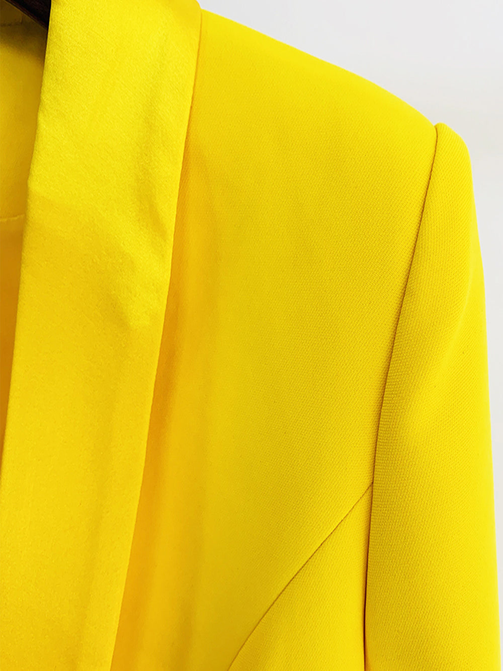 Yellow Shawl Lapel Double Breasted Gold Button Blazer Mini Dress 11