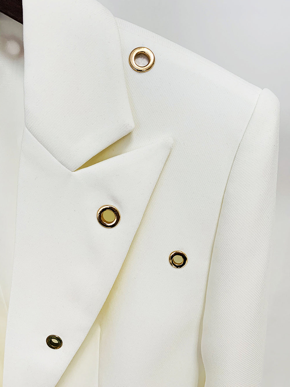 White Peak Lapel Gold Eyelet Blazer And Pants Set