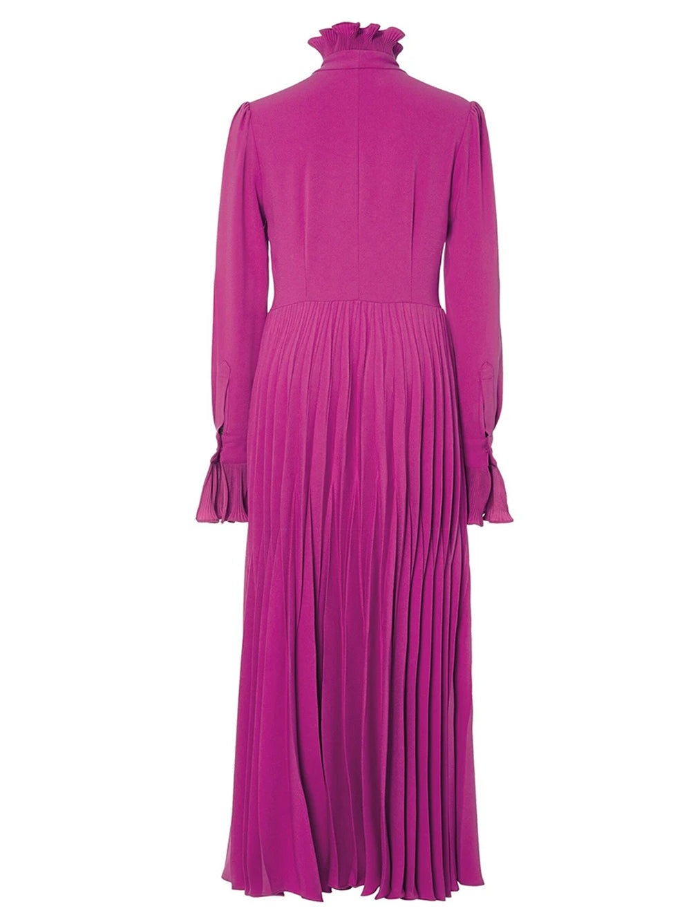 Fuchsia Tie Neck Bow Ruffle Sleeve Pleated A-Line Maxi Dress 5