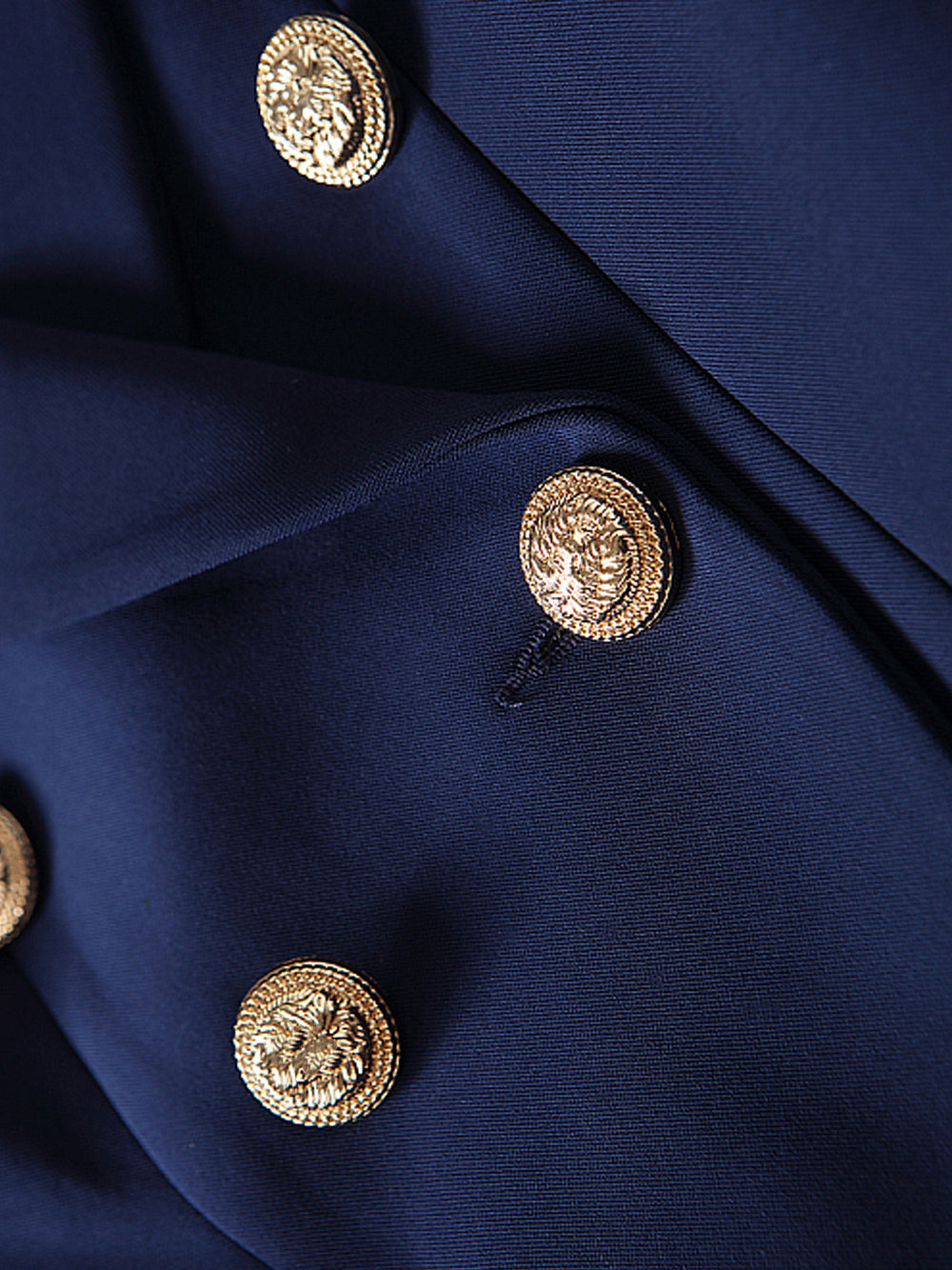 Dark Blue Peaked Lapel Gold Button Double-Breasted Fitted Blazer 12