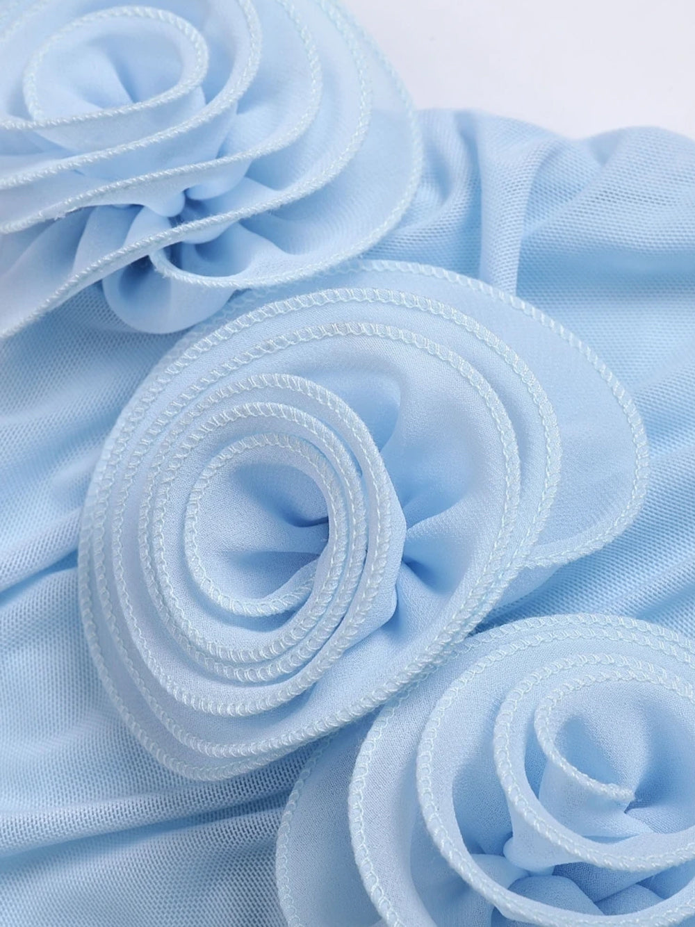 Light Blue Halter Neck Rosette Applique Bodycon Mermaid Maxi Gown 10