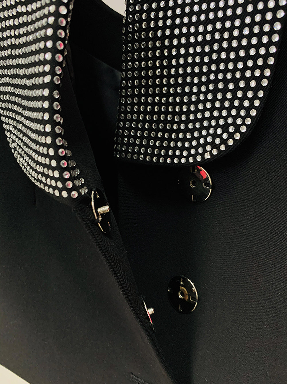 Black Crystal Embellished Shawl Lapel Long Sleeve Blazer 7