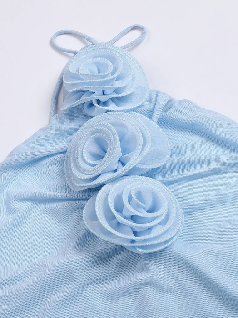 Light Blue Halter Neck Rosette Applique Bodycon Mermaid Maxi Gown 8
