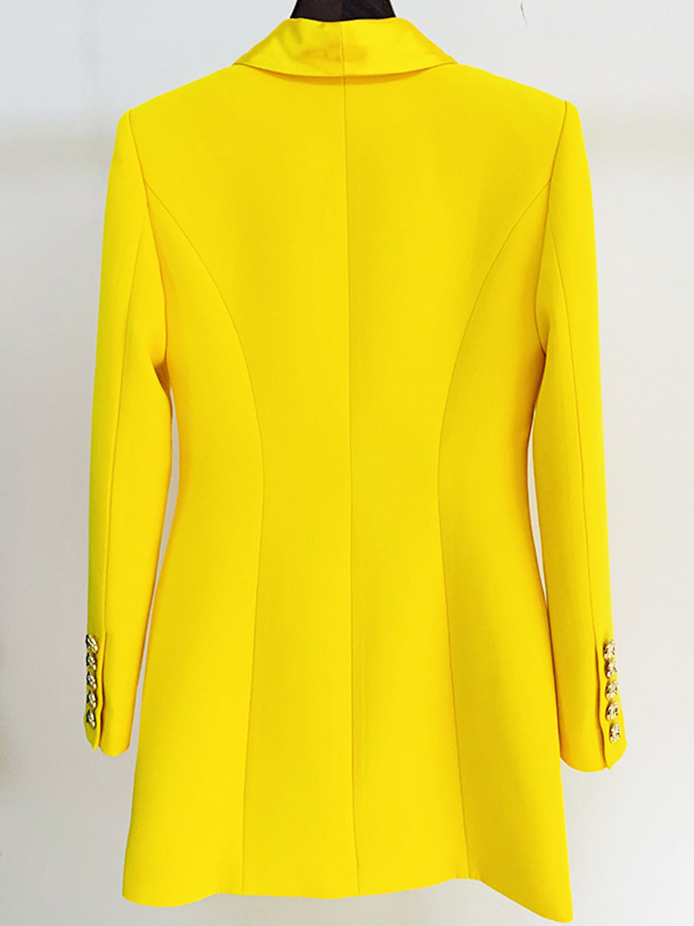 Yellow Shawl Lapel Double Breasted Gold Button Blazer Mini Dress 7