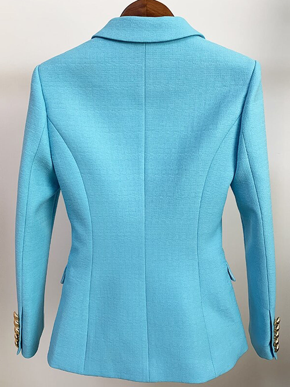 Blue Peak Lapel Gold Button Double-Breasted Tailored Blazer