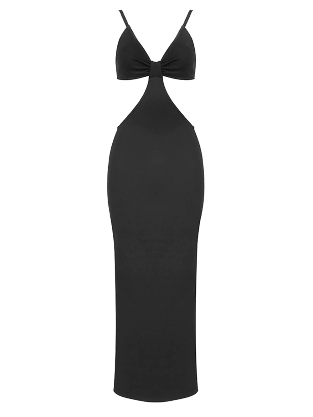 Black Spaghetti Strap Triangle Cutout Bodycon Maxi Dress