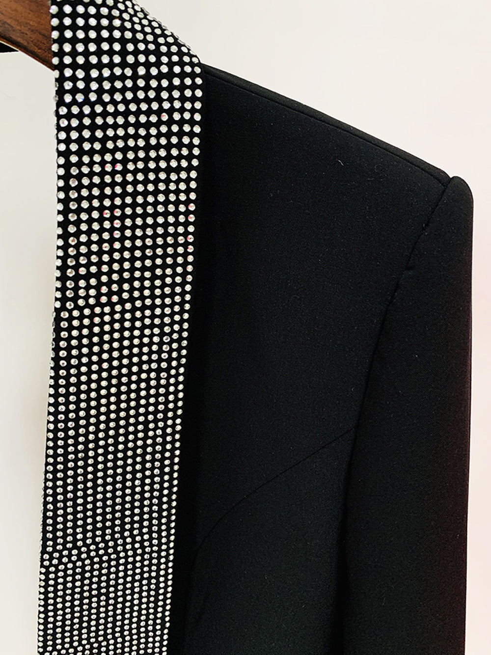Black Crystal Embellished Shawl Lapel Long Sleeve Blazer 8