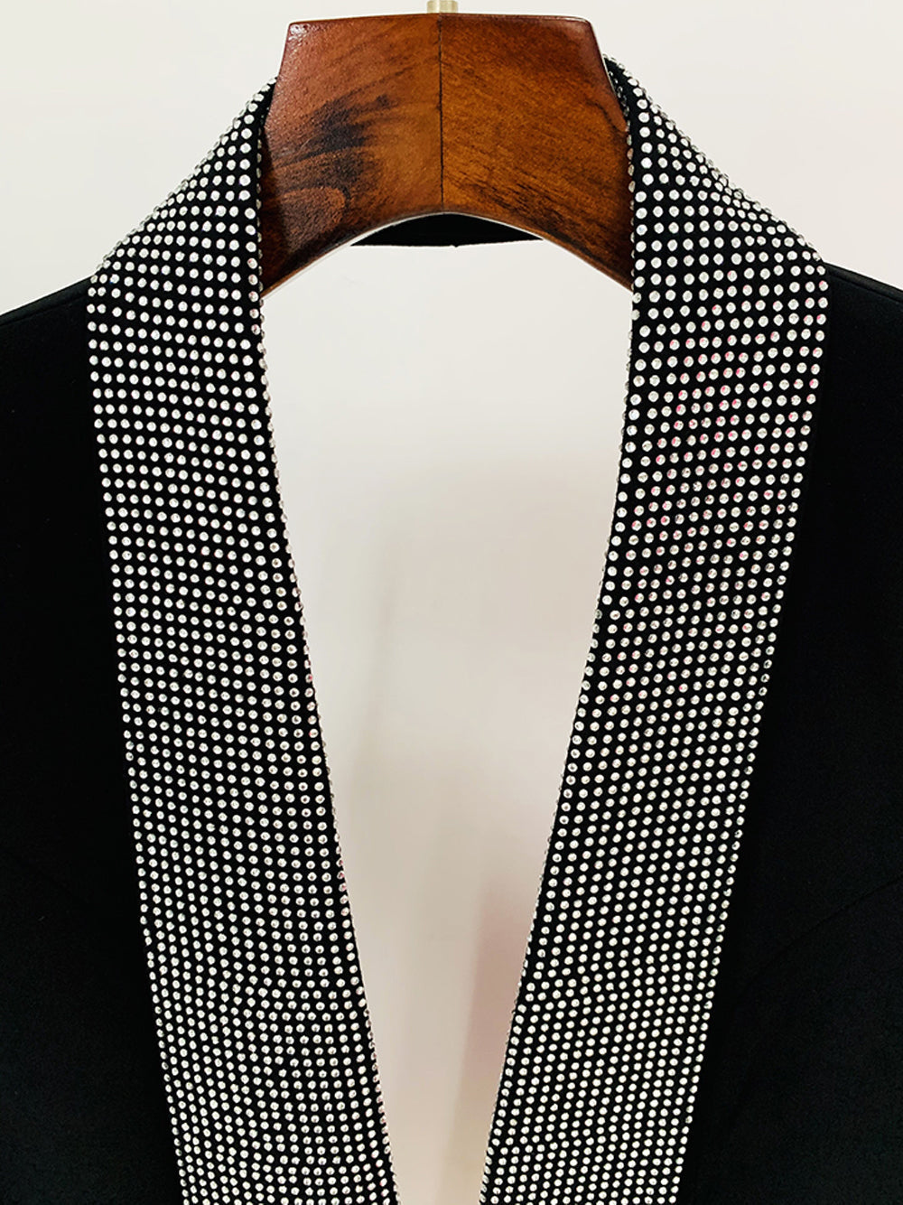 Black Crystal Embellished Shawl Lapel Long Sleeve Blazer 5