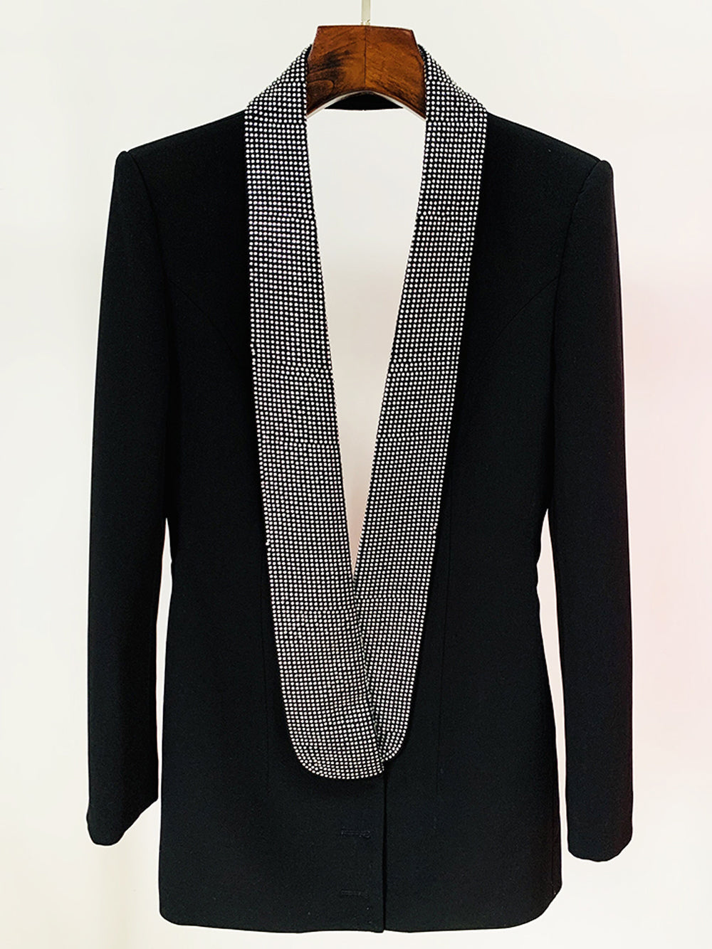 Black Crystal Embellished Shawl Lapel Long Sleeve Blazer 3