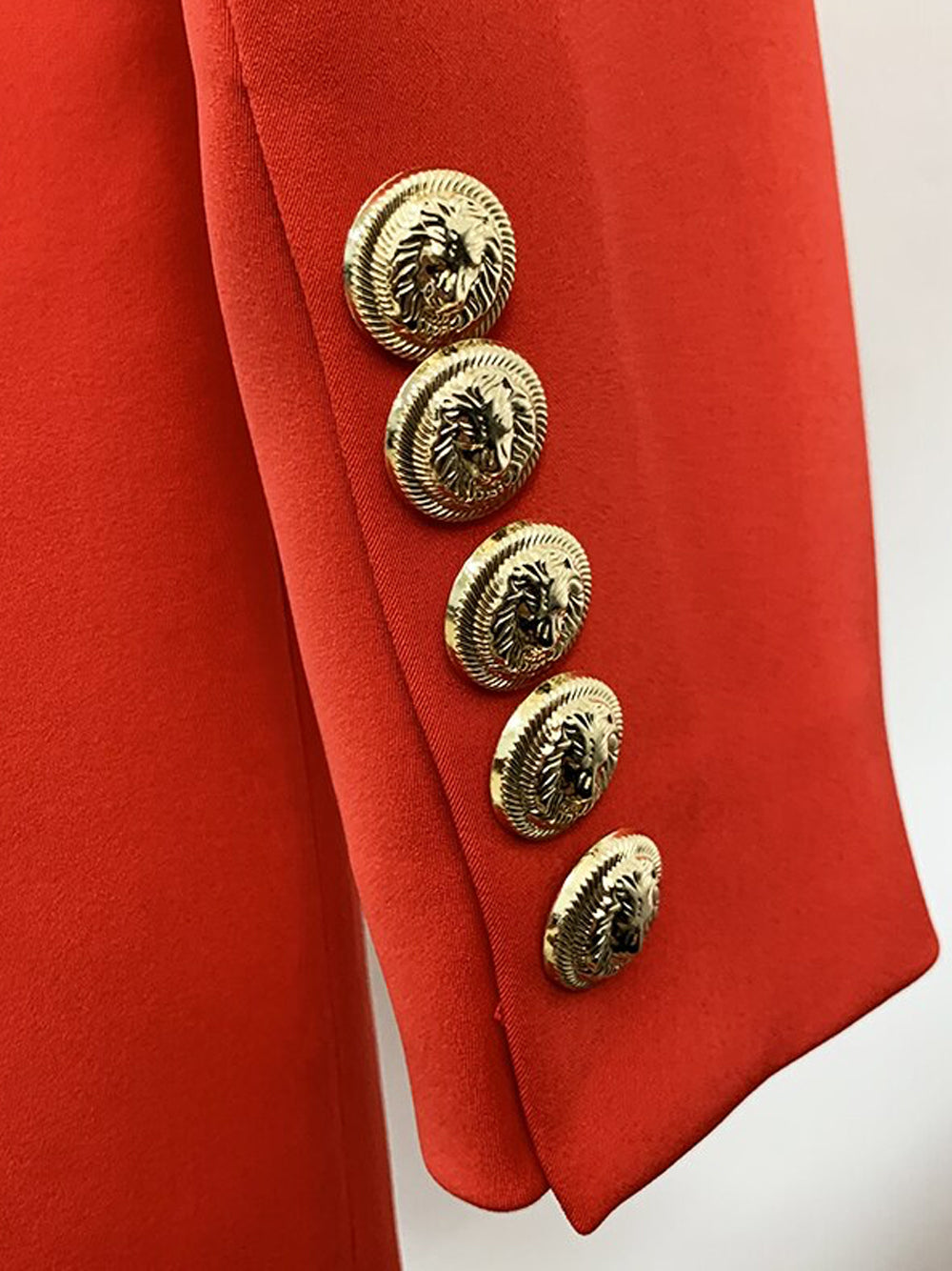 Red Shawl Collar Double Breasted Gold Button Blazer Dress