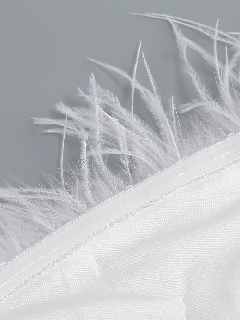 White Strapless Feather Trim Sequin High Slit Bodycon Midi Dress 12