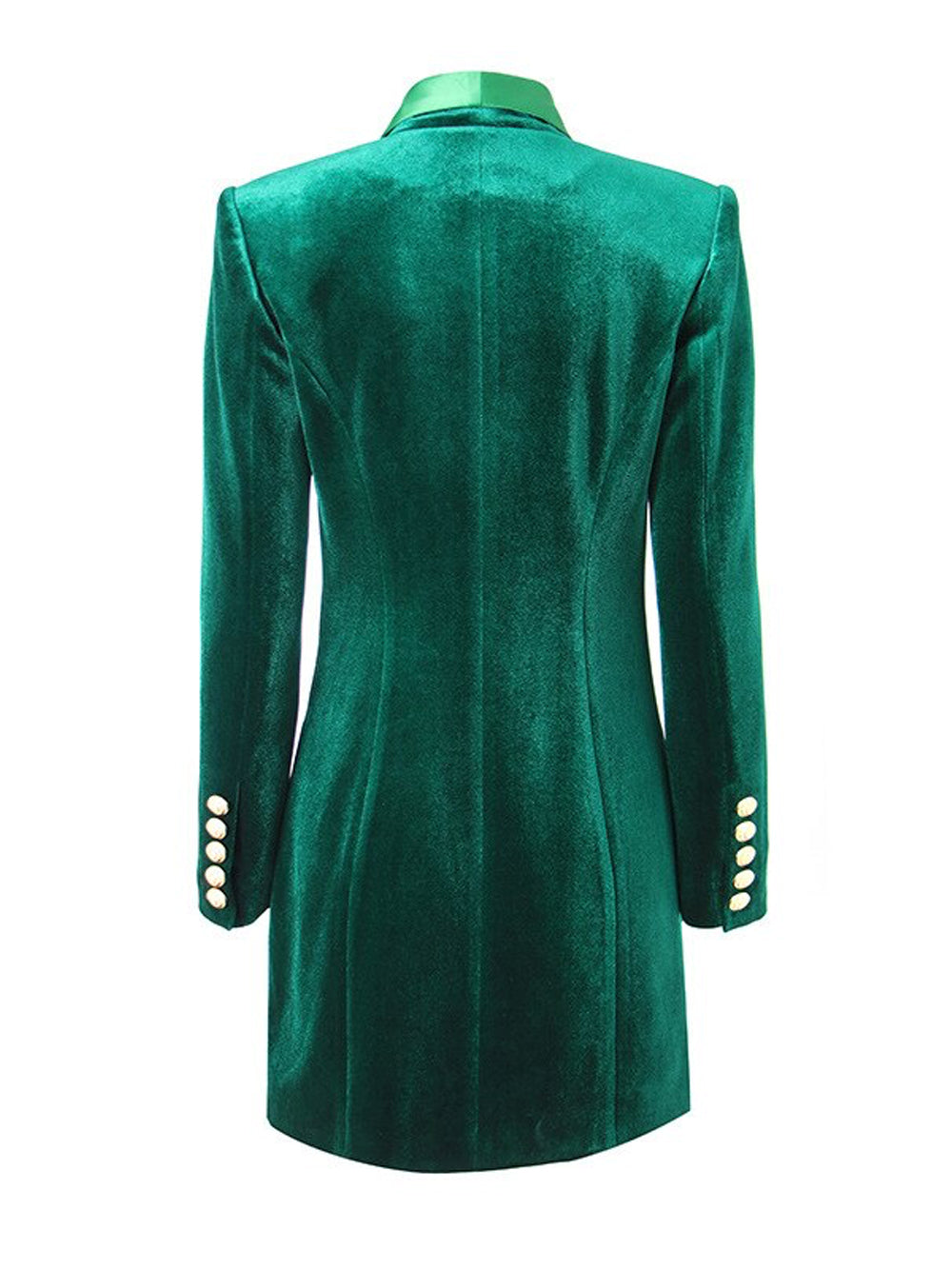 Dark Green Shawl Lapel Velvet Double Breasted Gold Button Blazer Dress