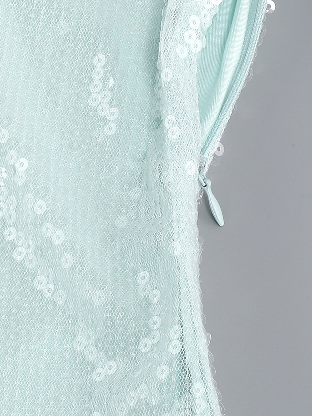 Mint Scoop Neck Long Sleeve Sequin Zip Front Bodycon Maxi Dress