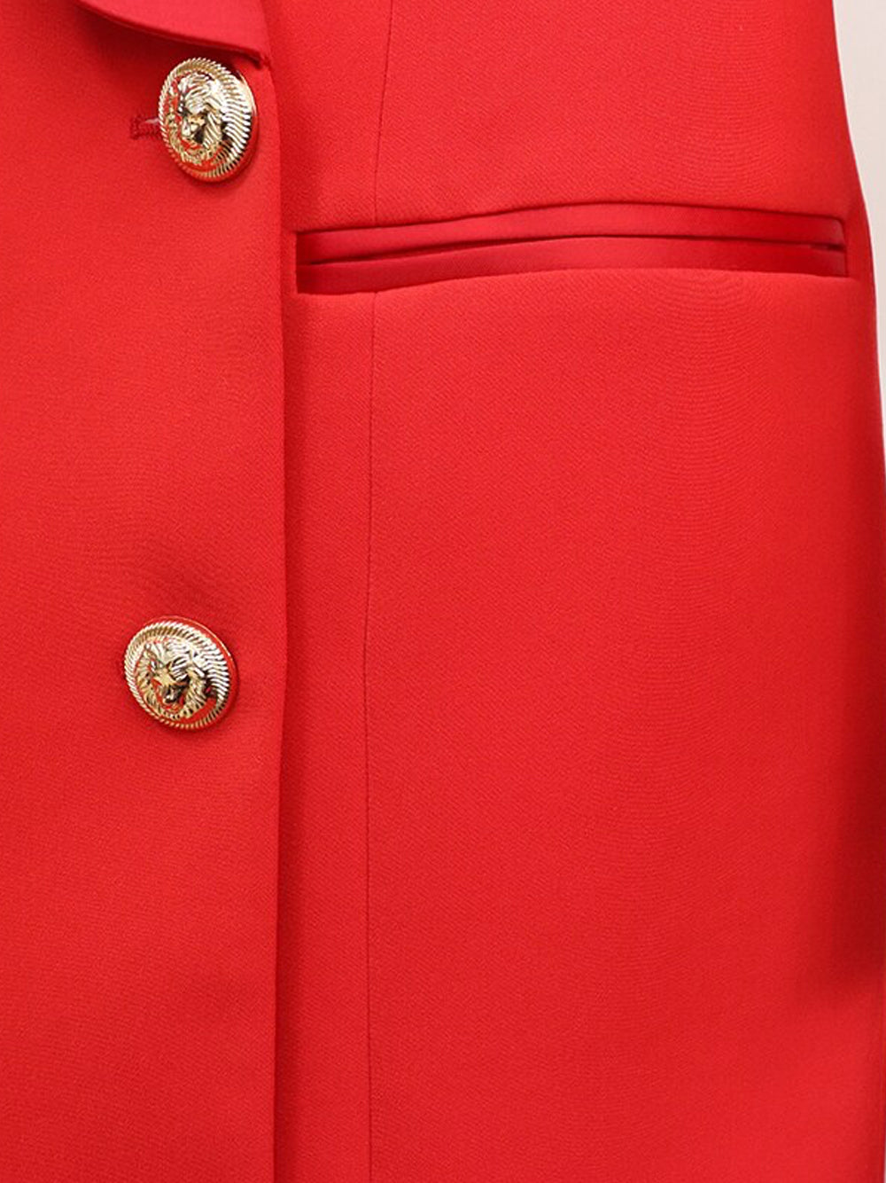 Red Shawl Collar Double Breasted Gold Button Blazer Dress