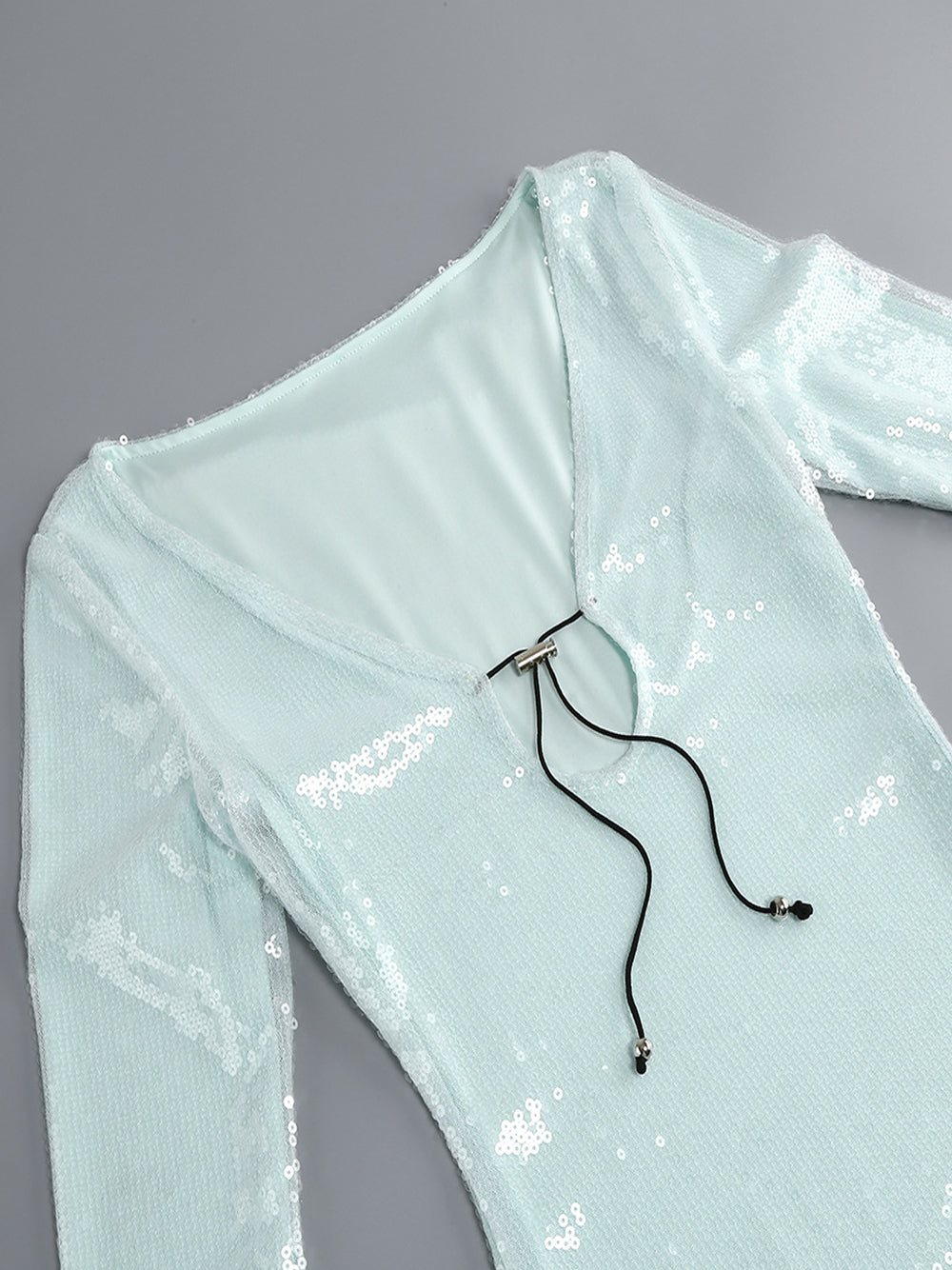 Mint Scoop Neck Long Sleeve Sequin Zip Front Bodycon Maxi Dress