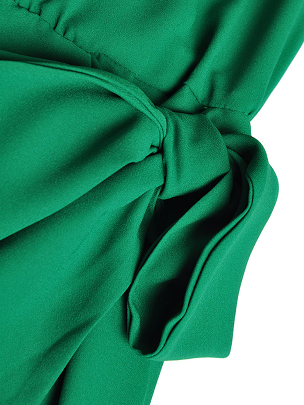 Green Mock Neck Sheer Sleeve Waist Tie A-Line Midi Dress 7